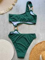 Traje de Baño de Una Pieza de Corte Alto Traje de Baño Liso de Hombro Único para Mujeres - details 14