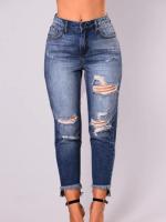 Pantalones vaqueros ajustados de cintura alta para mujer Pantalones vaqueros de estilo coreano con agujeros - details 11