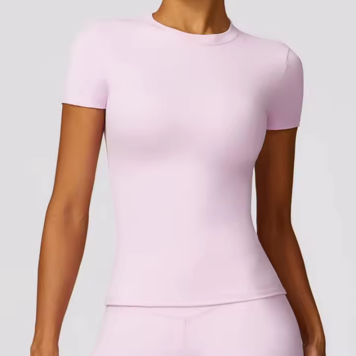 Camiseta deportiva ajustada para mujer, camiseta deportiva de secado rápido de alta elasticidad para fitness, yoga, ropa deportiva de manga corta - 1