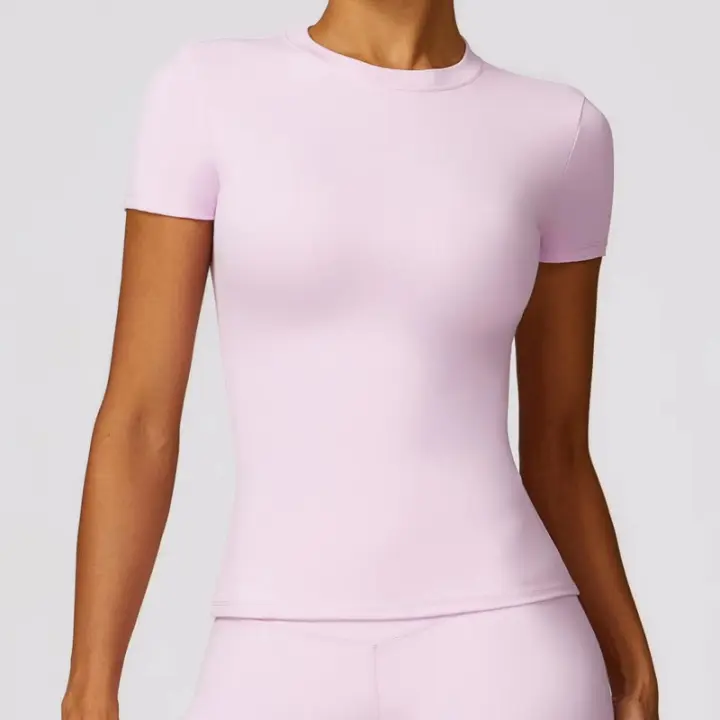 Camiseta deportiva ajustada para mujer, camiseta deportiva de secado rápido de alta elasticidad para fitness, yoga, ropa deportiva de manga corta - 1