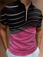 Polo de verano con cremallera para hombre, camiseta de manga corta con cuello con patrón de rayas, camisa de golf holgada informal, camisa Haruku - details 7