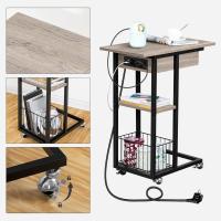 Mesa Auxiliar con Estación de Carga, Mesa de Centro Abatible en Forma de C con Ruedas y Estante de Almacenamiento, Puertos USB Tomas Corriente, para Salón Dormitorio, Greige y Negro EBG022SF01 - details 7