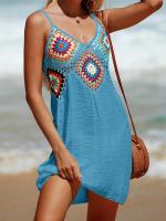 Vestido Vintage sin mangas con cuello en V para mujer, traje de baño recortado para playa y piscina, Verano - details 8
