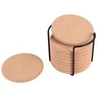 Round Cork Coasters for Drinks,with Metal Holder Storage Caddy,Reusable Saucers for Cold Drinks Wine Glasses Cup - details 3