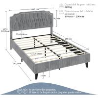 Tapizado en terciopelo Cama de matrimonio con cabecera ajustable en altura Marco de cama Soporte con listones de madera 160 × 200 cm Beige - details 10