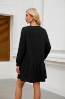Color sólido mujer manga larga Mini cuello redondo vestido elástico grueso vestidos cortos para mujeres moda elegante Chic en venta liquidación X - details 24
