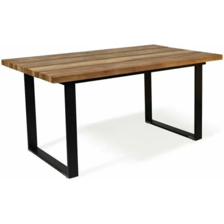 Mesa de comedor extensible rectangular para 6-10 personas, madera y negro, 160-200 cm - 1