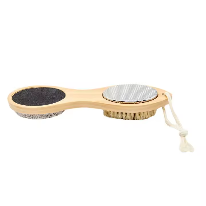 Cepillo de Cuidado de Pies Multifuncional 4 en 1 con Mango de Madera Removedor de Callos y Piel Muerta Exfoliador de Metal - 1