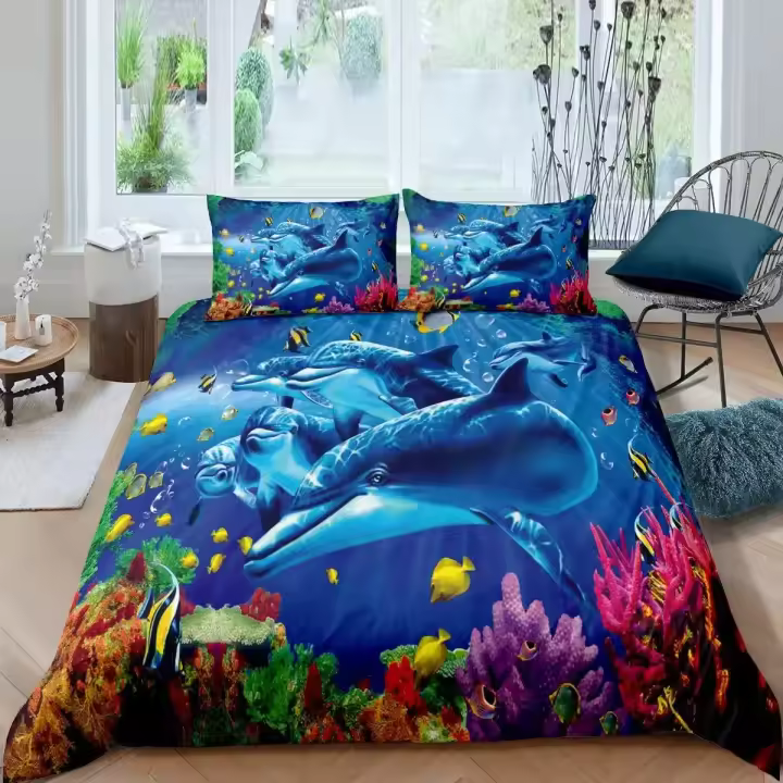 Funda de Edredón de Sueño Atrapapollo 3D Polyester Breves Set Tamaño Rey-Reina - 1