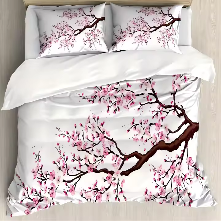 Exquisito Set de Cubierta de Edredón de Flor de Sakura de Monte Fuji en 3D Material de Poliéster - 1