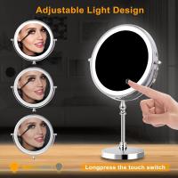 Espejo de tocador de 8 pulgadas con luz LED, 1X/10X reversible, con luz de 3 colores, recargable por USB, rotación de 360 ° - details 3