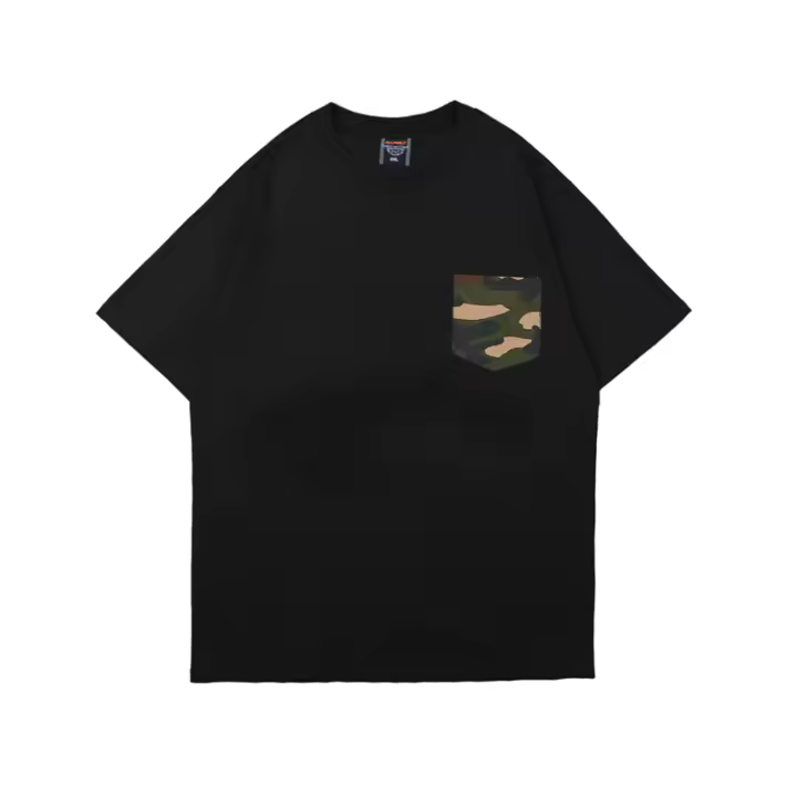 Camiseta con bolsillo de camuflaje para hombre, camisas informales militares con estilo, ropa de calle de algodón pesado, color blanco y negro, 2021 - 1