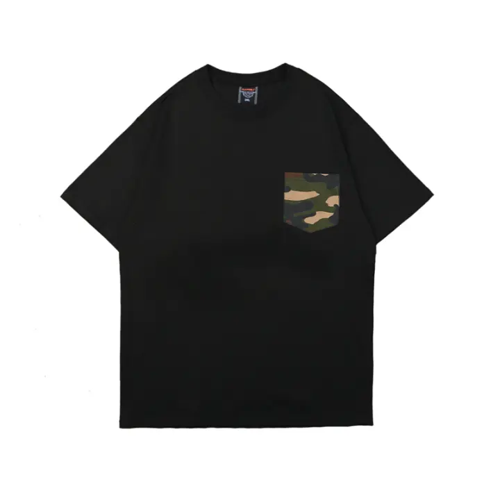 Camiseta con bolsillo de camuflaje para hombre, camisas informales militares con estilo, ropa de calle de algodón pesado, color blanco y negro, 2021 - 1