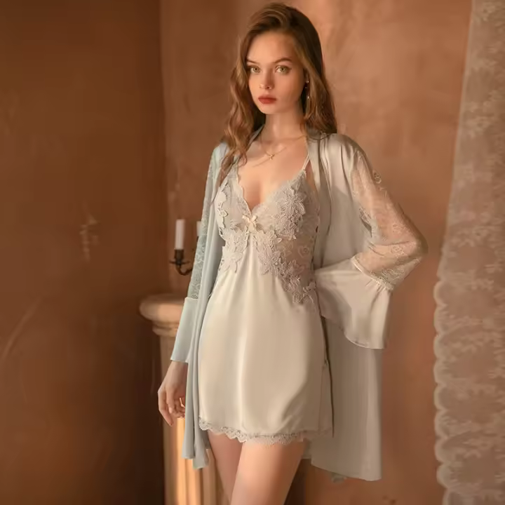 Pijamas de Seda para Mujer Camisón Sexy con Tirantes Primavera y Verano Seda de Hielo Halter Fino - 1