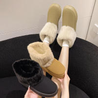 Botas de nieve informales para mujer, zapatos sin cordones, punta redonda, terciopelo de felpa sólido, tacón medio cálido, impermeables, invierno - details 7