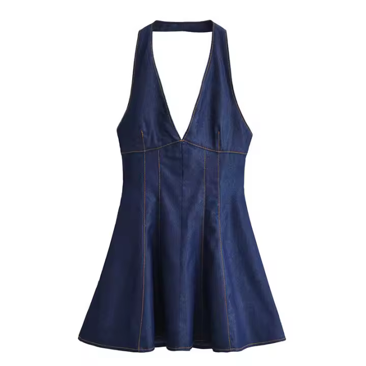 Vestidos Vaqueros de Verano para Mujer OUWU Novedad 2021, Elegante y Ajustado con Cuello en V y Cuello Colgante, Perfecto para Vacaciones, Moda Urbana, Ideal para Estudiantes Jóvenes - 1