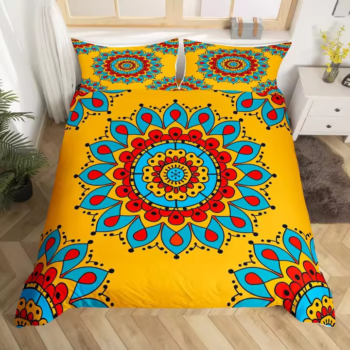 Funda de Edredón Retro Mandala Floral 3PCS Poliéster Diseño de Arte Abstracto Exótico Bohemio - 1