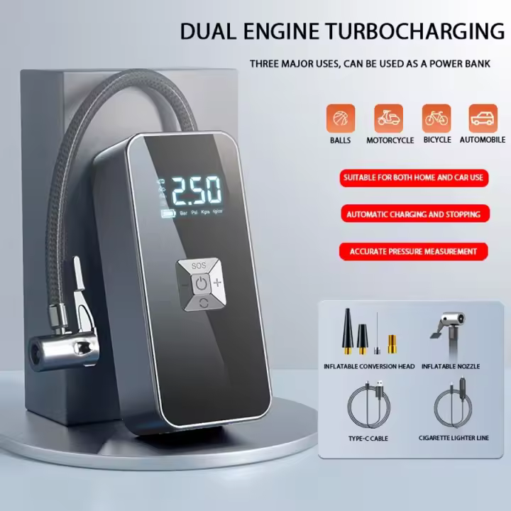 Inflador de Neumáticos de Coche Portátil de Carga Rápida Pump de Aire Inteligente Inalámbrico con Pantalla Digital Herramienta de Mantenimiento Maintenance USB DC - 1