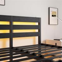Marco de cama doble con estación de carga y luces LED, plataforma de metal resistente, marco de cama doble de 135 x 190 cm con cabecero de madera con almacenamiento, no necesita - details 40