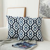 Funda de almohada bordada de algodón azul, cojín de decoración del hogar, bordado geométrico, hilo de ganchillo, sofá, cojín trasero - details 4