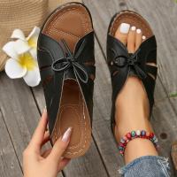 Nuevas zapatillas romanas, sandalias de plataforma con tacón inclinado para mujer, decoración de lazo, zapatos ligeros de talla grande para mujer - details 3