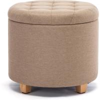 almacenamiento de lino acolchada redonda de 45 cm, taburete puf con almacenamiento (beige) - details 0