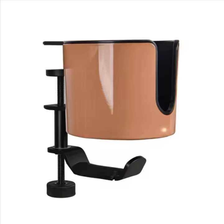 Portavasos de escritorio antideslizante 2 en 1, rotación de 360 ​​grados, abrazadera de brazo ajustable, colgador de auriculares de escritorio, fácil instalación, ajuste Universal - 1