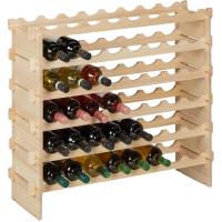 Estante Apilable 48 Botellas, Vinoteca Madera, Mueble Almacenaje Vino, 73 x 82 x 25 cm, Natural - details 0