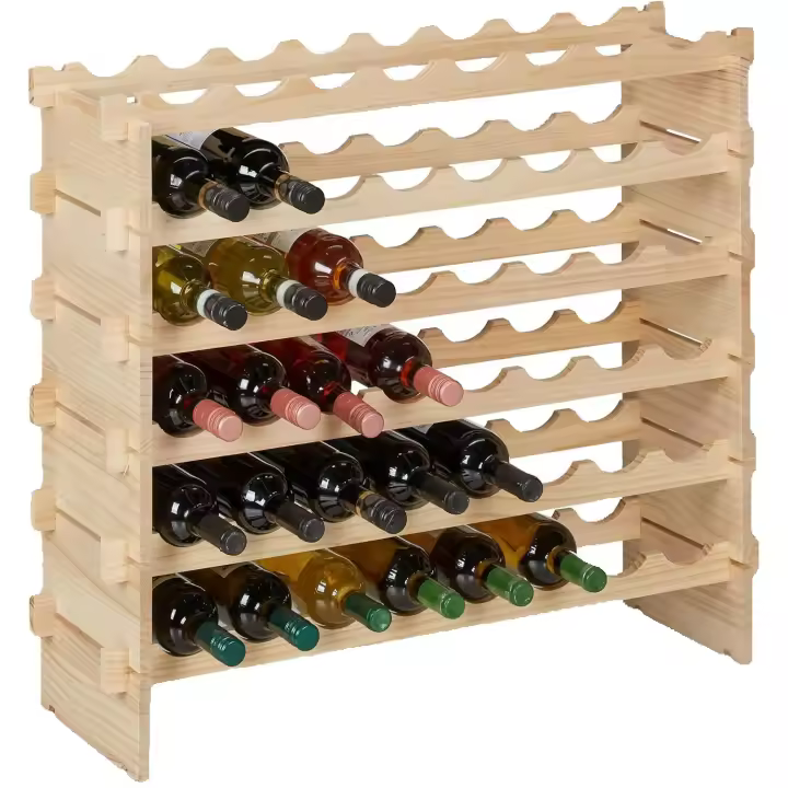 Estante Apilable 48 Botellas, Vinoteca Madera, Mueble Almacenaje Vino, 73 x 82 x 25 cm, Natural - 1