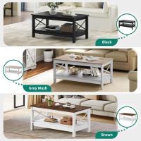 Mesa de Centro Negra con Estante de Almacenamiento, Mesas de Centro Modernas en Forma de X para Sala de Estar, pequeña Mesa de Centro de cóctel de Madera más Gruesa de 2 Niveles - details 2