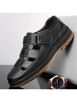 Sandalias de piel de vaca huecas de verano, sandalias ligeras transpirables para hombre, sandalias para exteriores, zapatos de playa cómodos informales de viaje para hombre de gran tamaño - details 14