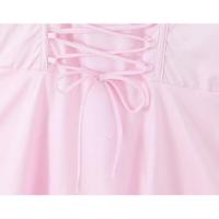 Vestido corto de algodón para mujer, minivestido con cordones en la espalda, rosa, para fiesta y verano, espalda, rosa, - details 5