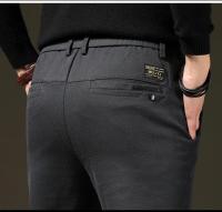 Ropa de marca, pantalones informales cálidos de lana para invierno, pantalones Cargo aterciopelados ajustados de trabajo de sarga marrón y gris con cintura elástica de algodón para hombre - details 18