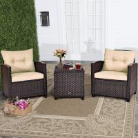Conjunto de jardín exterior de ratán de 3 piezas, 1 mesa auxiliar de vidrio templado y 2 sillas con cojines, muebles de jardín terraza balcón exterior (negro) - details 9