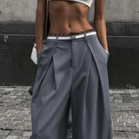 Pantalones sueltos de cintura alta para mujer, pantalones de pierna ancha con costuras, moda coreana, - details 6