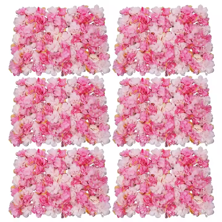 Paneles de Pared de Flor de Seda 6PCS 24" x 16" Fondo Floral con Hojas Panel de Flor Artificial - 1