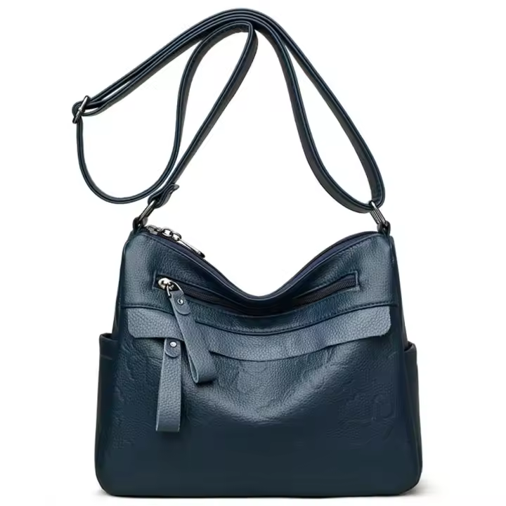 Bolso de mano de piel de vaca y cuero para mujer, bolso de gran capacidad, bolso de hombro con estampado Retro - 1
