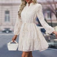 Vestido Midi de manga larga con cuello levantado para mujer, moda coreana, Vintage, Color sólido, primavera y otoño, 2025 - details 9