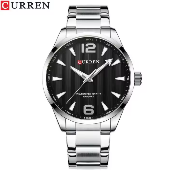 Reloj de cuarzo de negocios de moda simple de acero inoxidable negro dorado Sier de lujo premium CURREN 8434 para hombre - 1