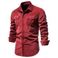 día del padre Camisas de primavera y otoño para hombre Camisa casual de manga larga Ropa de hombre de calidad de pana Rebeca de un solo pecho con solapa de bolsillo - details 5