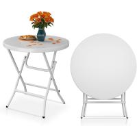 Mesa Plegable de 80cm Mesa Redonda Resistente para Jardín Mesas de Terraza para Fiesta al Aire Libre Playa, Barbacoa, Marco de Metal Antioxidante Blanco Tamaño 80 x 80 x 74cm - details 0
