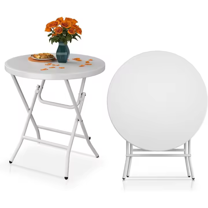 Mesa Plegable de 80cm Mesa Redonda Resistente para Jardín Mesas de Terraza para Fiesta al Aire Libre Playa, Barbacoa, Marco de Metal Antioxidante Blanco Tamaño 80 x 80 x 74cm - 1