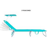 Silla de Playa Tumbona con Parasol Rebanable de 3 Posiciones Convertible en Cama Verde Aguamarina de Aluminio y Textileno Tamaño 190x58x25 cm - details 2