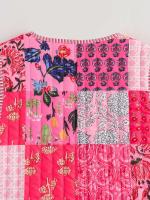 Ropa de otoño de 2024, mujer floral rosa, estampado de anacardo superior, chaleco vintage abotonado, chaleco acolchado para mujer con lazo frontal - details 22