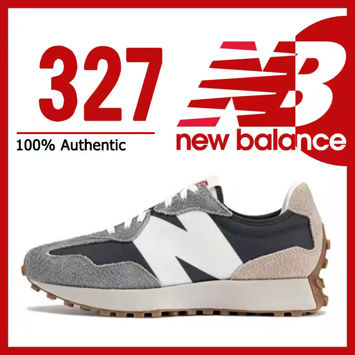【100% auténtico】 NB 327 negro blanco gris para hombres mujeres r antideslizante y resistente al desgaste zapatos para correr informales de caña media apliques LETEN - 1