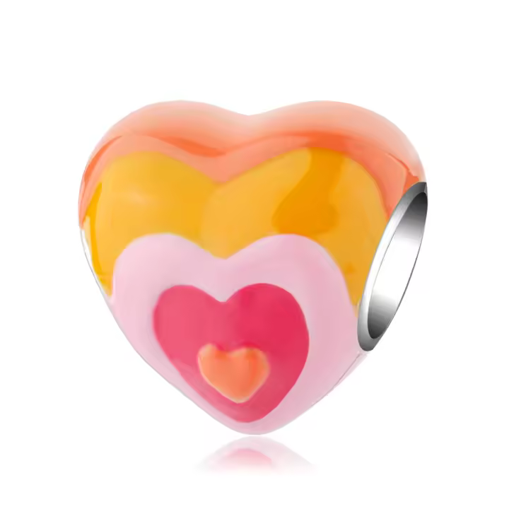 Abalorio de corazón rojo metálico, Pulsera Original de Plata de Ley 925 para la fabricación de joyas - 1