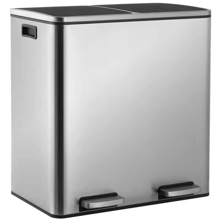 Cubo de basura Rectangular de doble paso, cubo de basura de acero inoxidable, 60L - 1