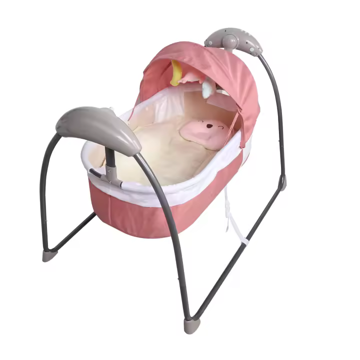 Cuna mecedora portátil para recién nacido, cuna automática, color rosa, azul y gris - 1