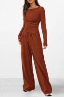 Conjunto de otoño Camiseta asimétrica de manga larga Pantalones de pierna ancha Traje informal Chándal - details 29