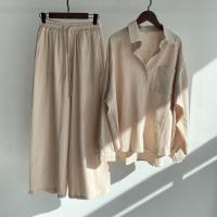 Conjunto de camisa Retro de dos piezas para mujer, pantalones sueltos de cintura alta, talla grande, 2024 - details 3